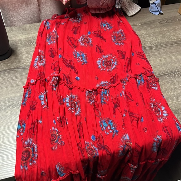 Free People Intimately Garden Party Red Floral Maxi with Tie Straps. Size S - Picture 5 of 6